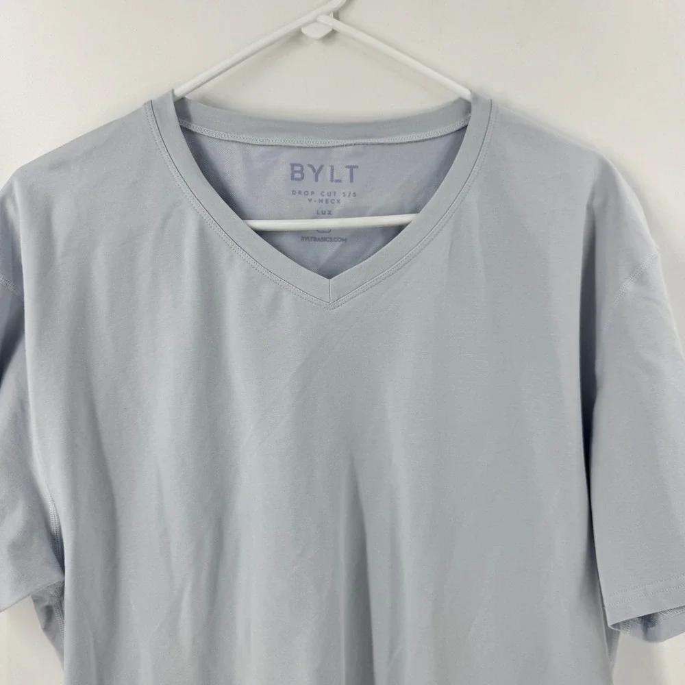 BYLT Premium Basics Mens Drop Cut V-Neck Lux T-Shirt Light Blue‎ Grey XL